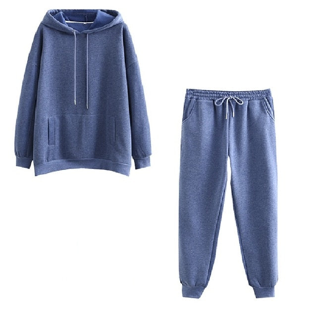 Tangada 2021 Autumn Winter Women tracksuit thick fleece