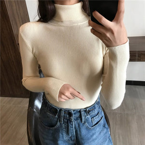 Autumn Winter Thick Sweater Women Knitted Ribbed Pullover Sweater Long Sleeve