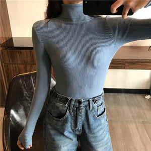 Autumn Winter Thick Sweater Women Knitted Ribbed Pullover Sweater Long Sleeve