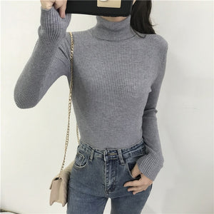 Autumn Winter Thick Sweater Women Knitted Ribbed Pullover Sweater Long Sleeve