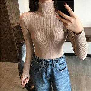 Autumn Winter Thick Sweater Women Knitted Ribbed Pullover Sweater Long Sleeve