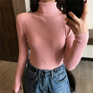 Autumn Winter Thick Sweater Women Knitted Ribbed Pullover Sweater Long Sleeve