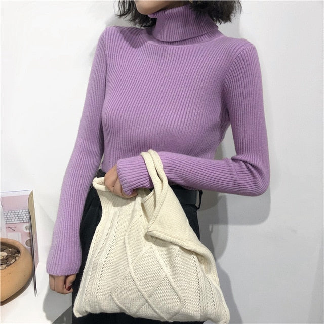 Autumn Winter Thick Sweater Women Knitted Ribbed Pullover Sweater Long Sleeve