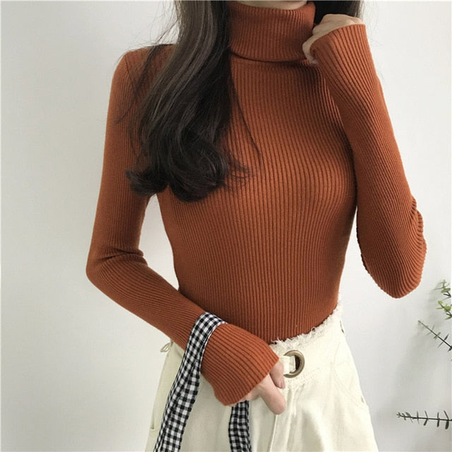 Autumn Winter Thick Sweater Women Knitted Ribbed Pullover Sweater Long Sleeve