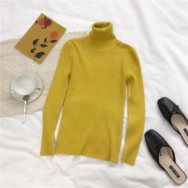 Autumn Winter Thick Sweater Women Knitted Ribbed Pullover Sweater Long Sleeve