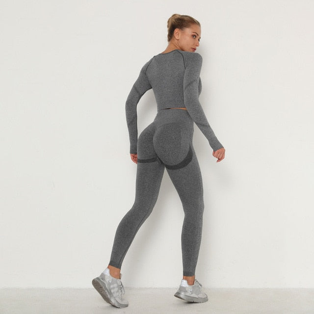 Seamless Women Sport Set For Gym Long Sleeve Top High