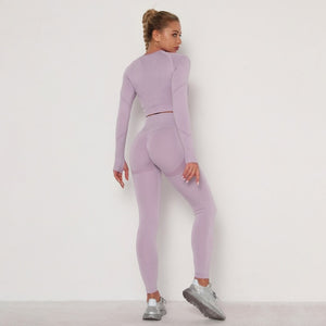 Seamless Women Sport Set For Gym Long Sleeve Top High