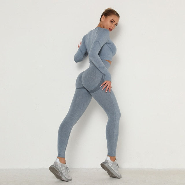 Seamless Women Sport Set For Gym Long Sleeve Top High